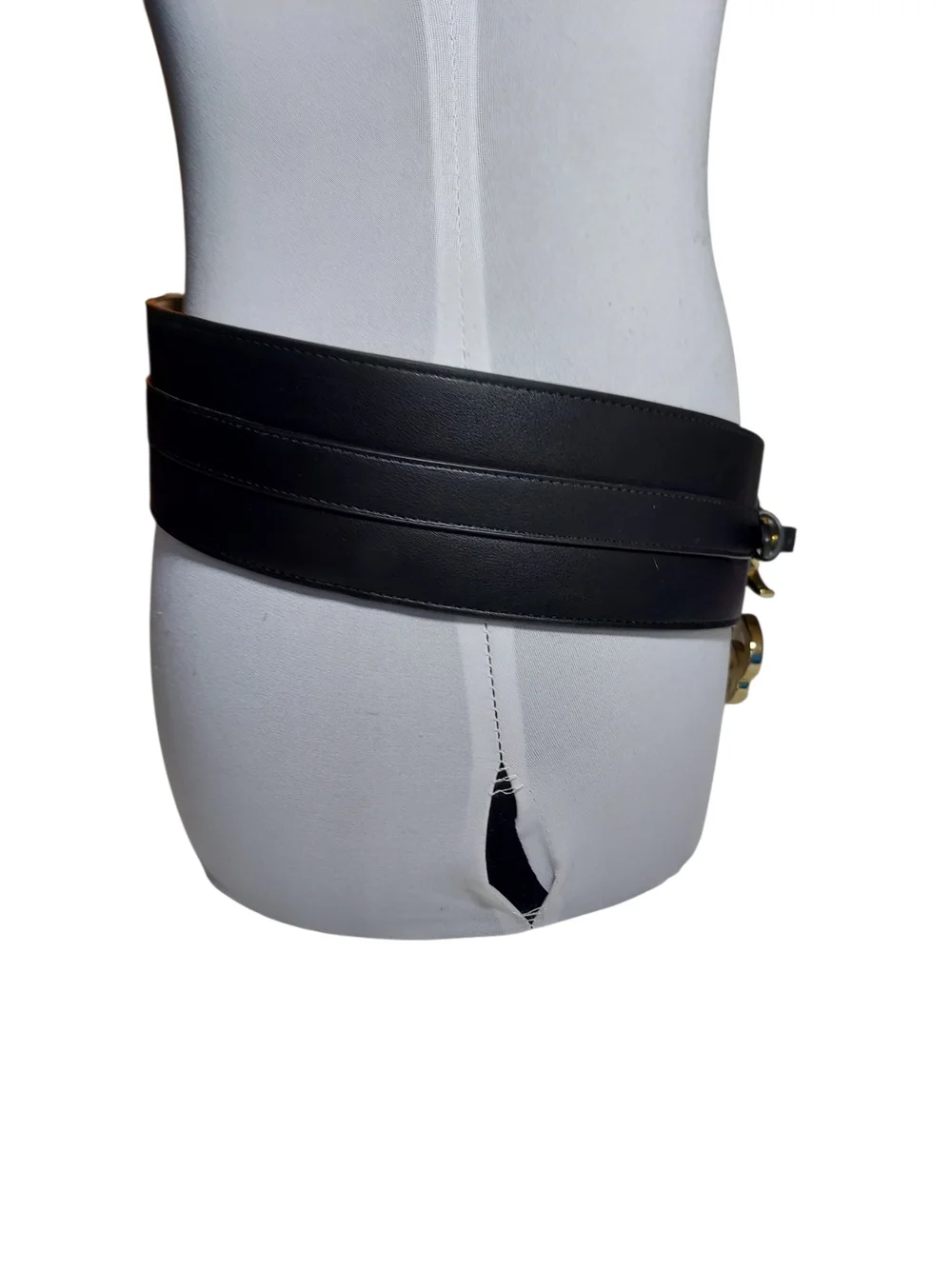 Sam Edelman Black Leather Wide Wrap Waist Belt Gold Logo Buckle Size S NWT